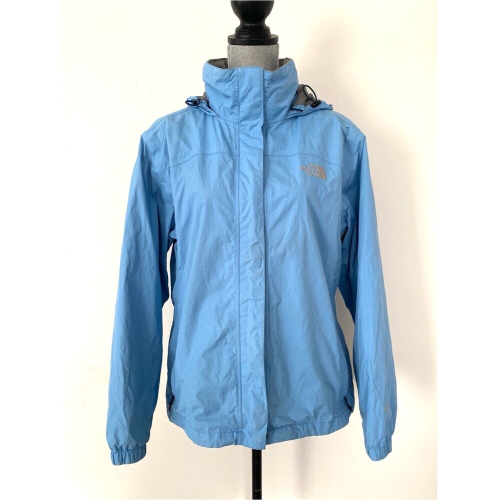 The North Face HyVENT Blue Hooded Shell Rain Jacket Sz L Hiking Boating Outdoor